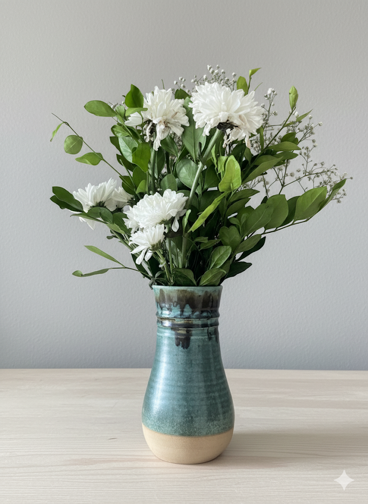 Green Vase with Lid and Brown trails