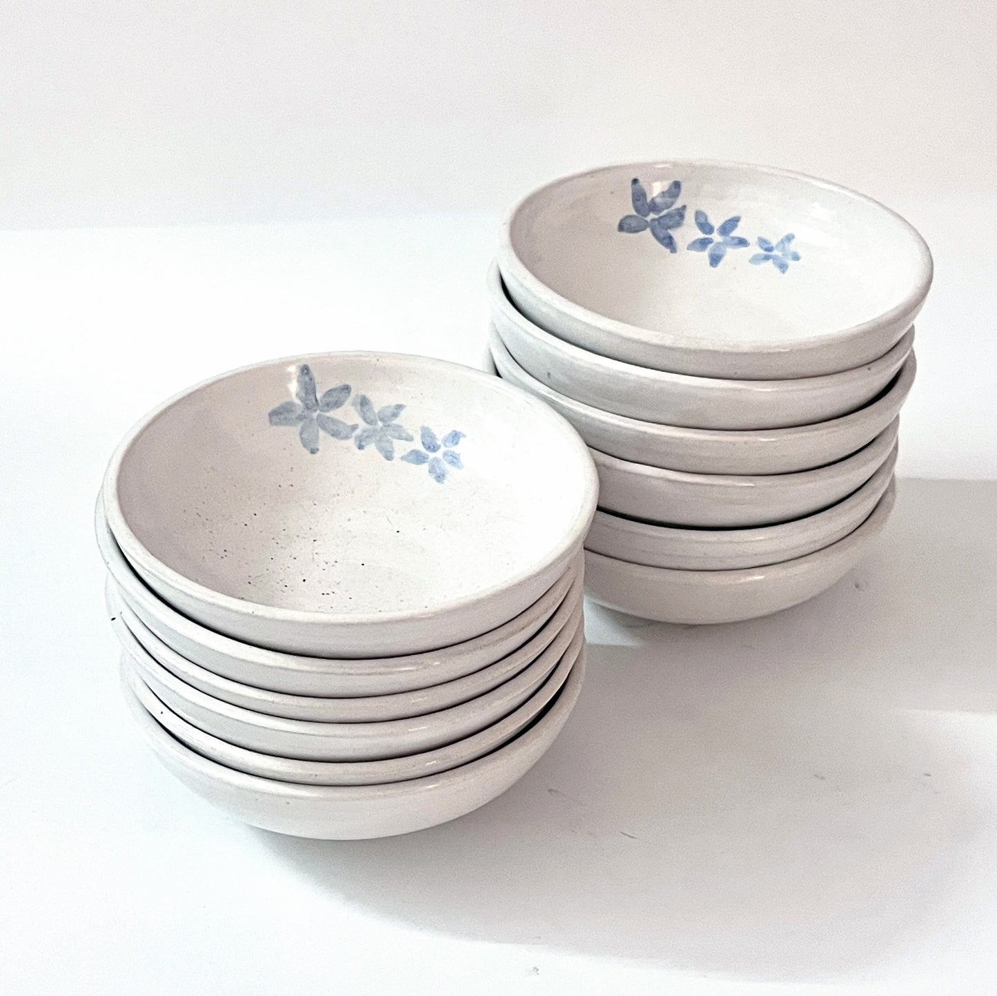 Floral Shallow Bowls - White and Blue