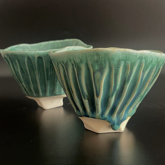 Faceted Bowls - Dark Green - Set of 2