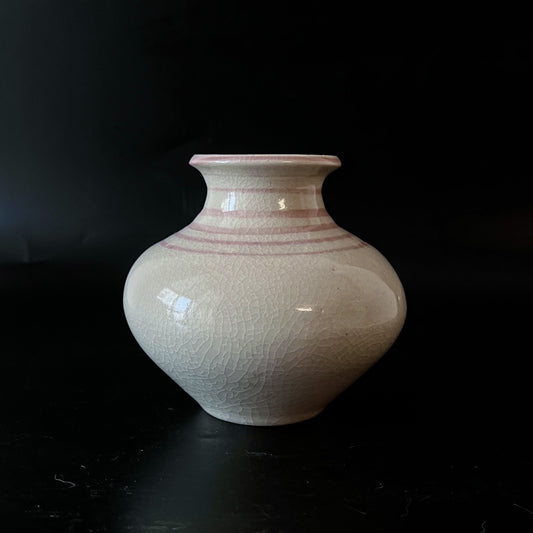 Cream Vase with Peach Stripes
