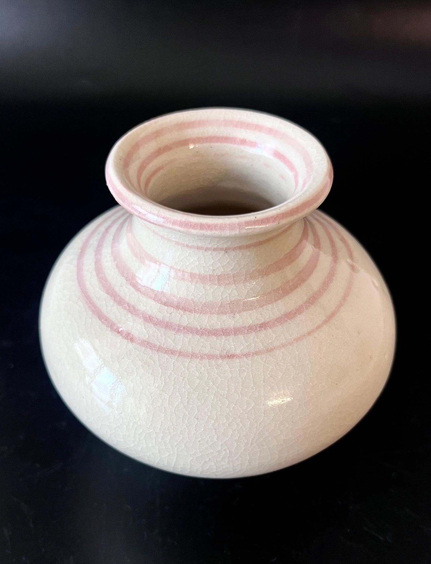 Cream Vase with Peach Stripes