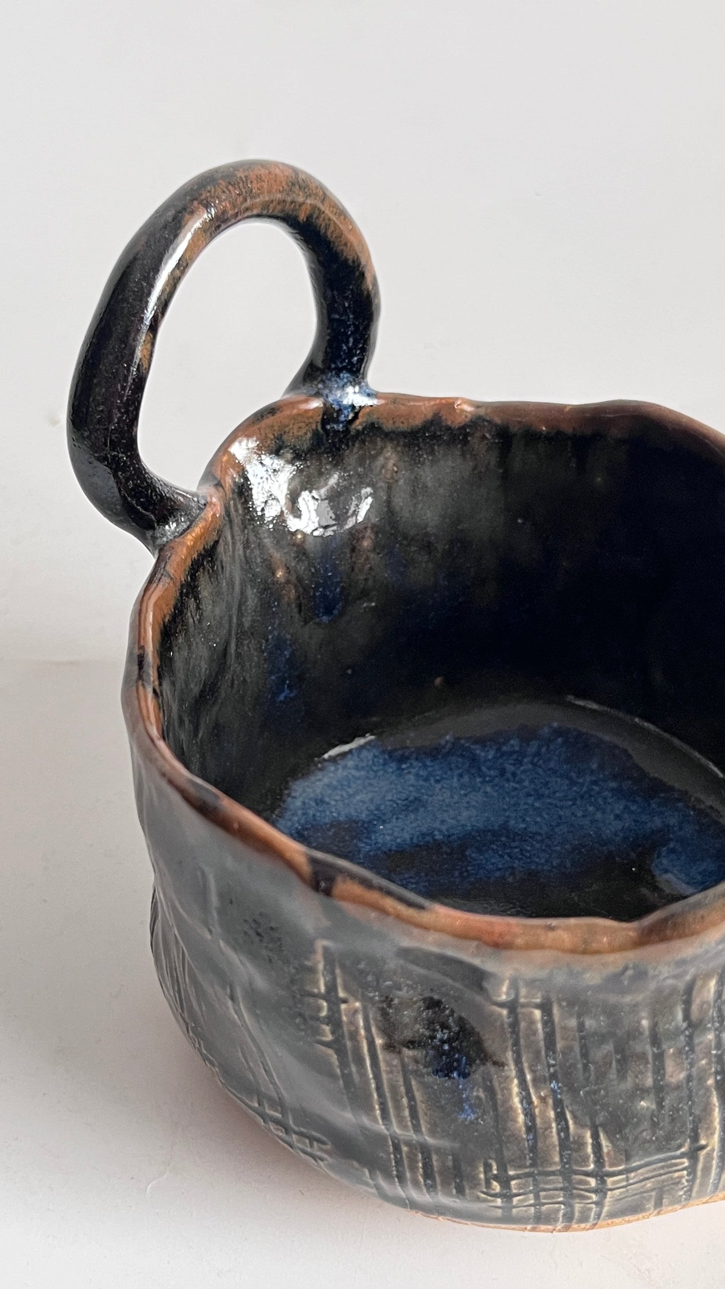 Textured Basket - Brown and Blue