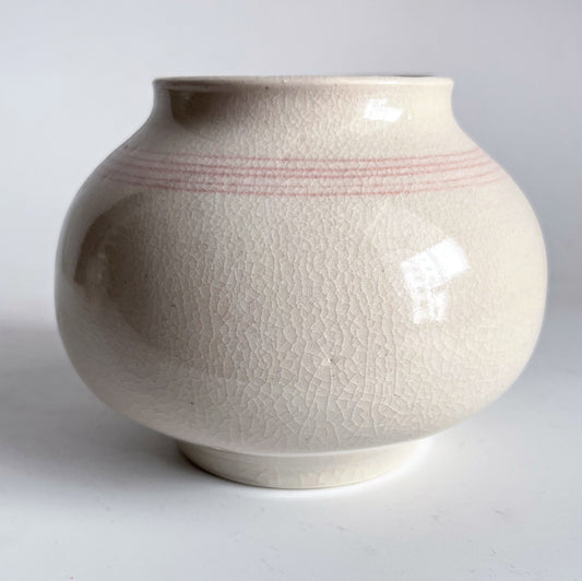 Cream Vase with Peach Stripes - Round