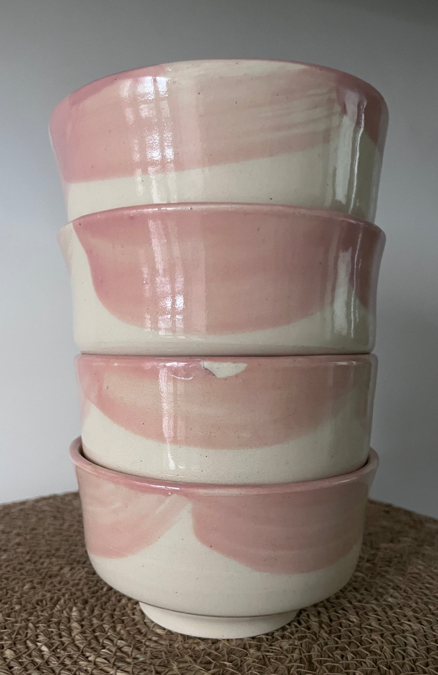 Angular-Round Bowl w/ Peach-Pink pattern