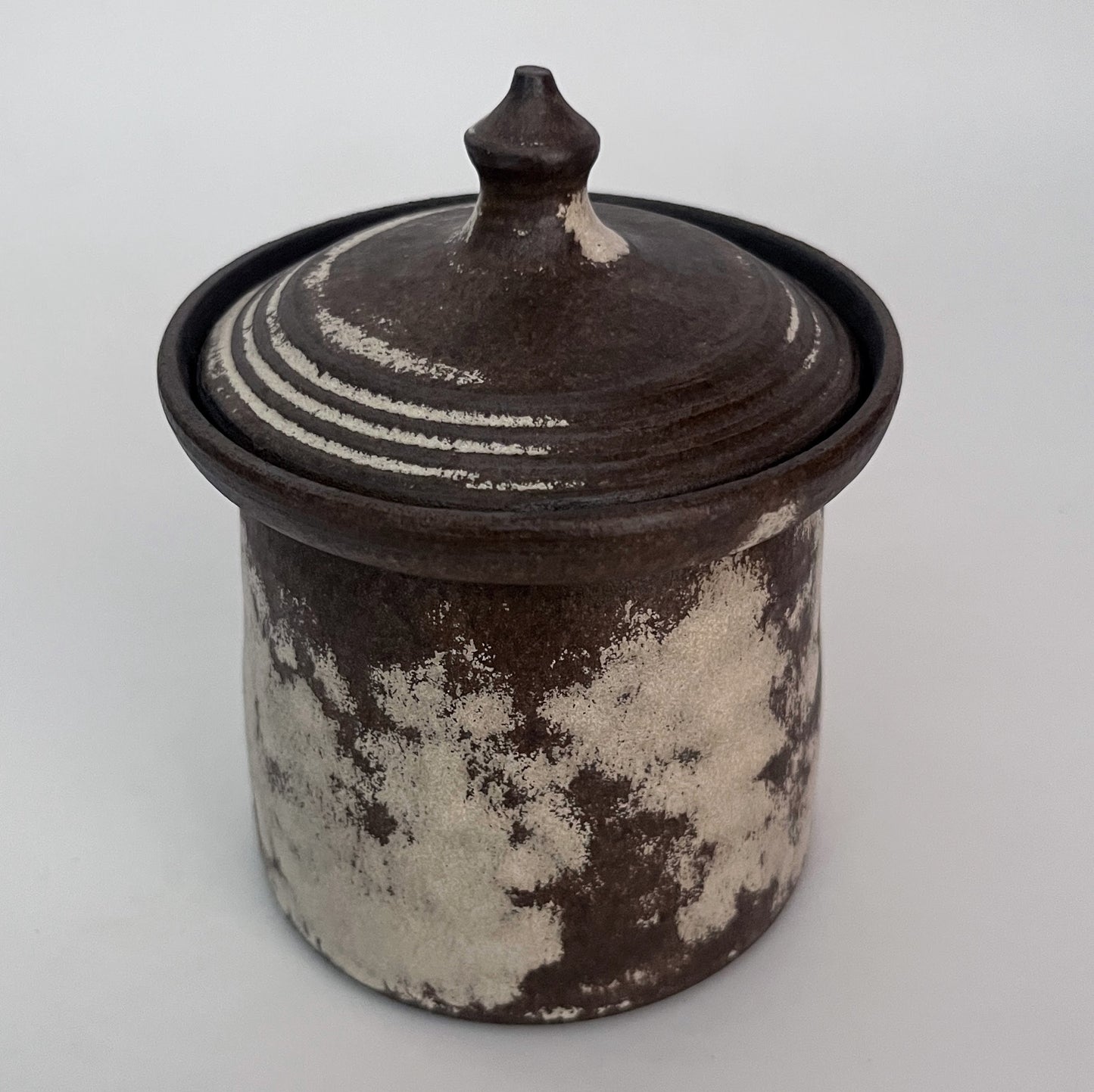 Jar (Cylinder - Dome) - Textured White and Brown