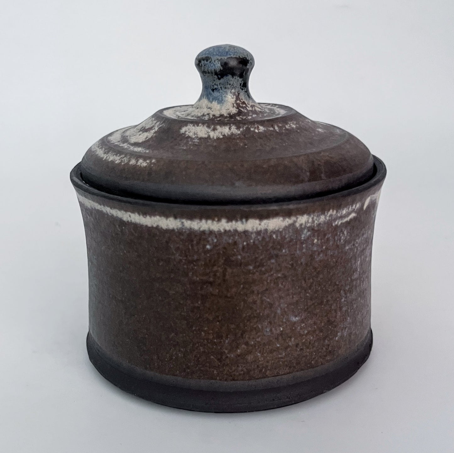 Jar (Cylinder - Wide) - White and Brown-Black w/ Blue Knob
