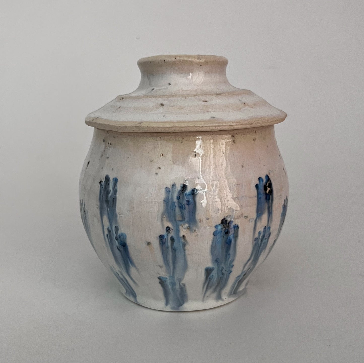 Jar (Round) w/ Floral Pattern - Blue and White