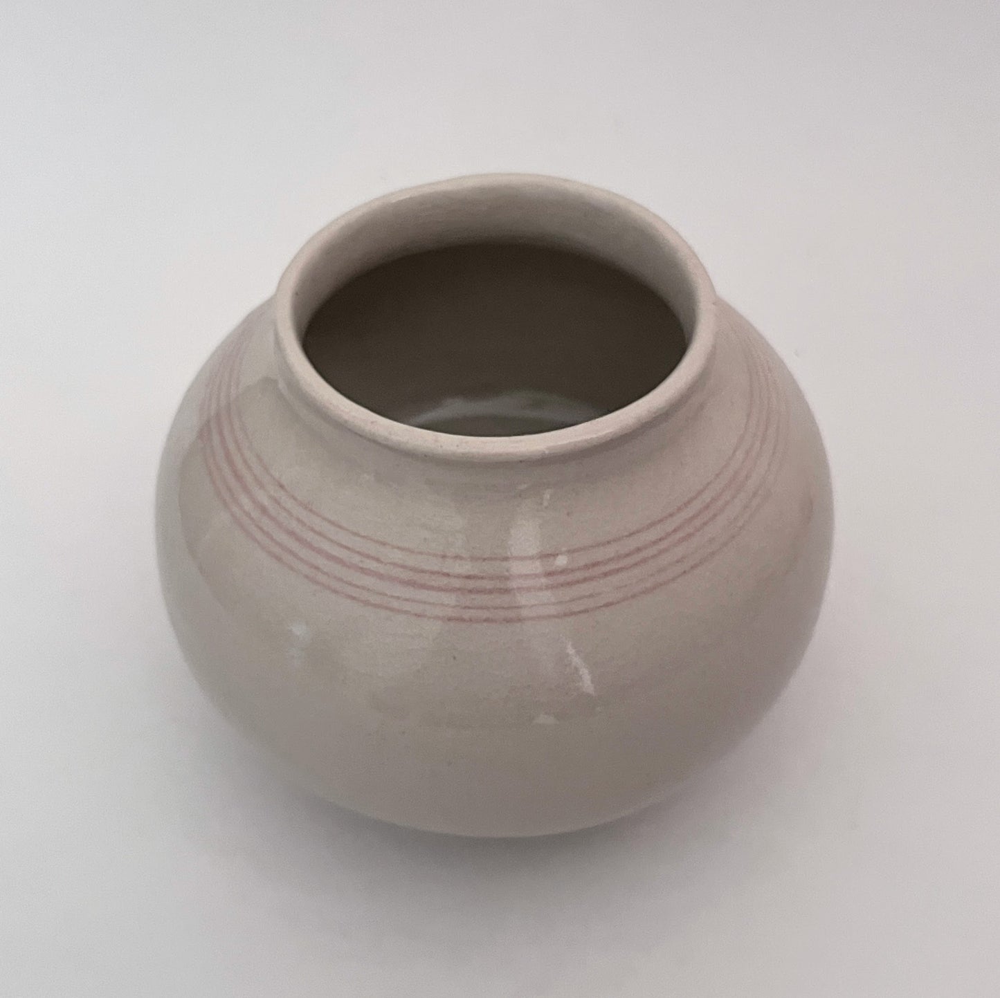 Cream Vase with Peach Stripes - Round