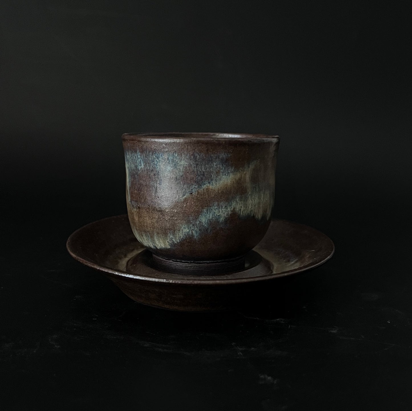 Tea Cup w/ Saucer - White and Blue