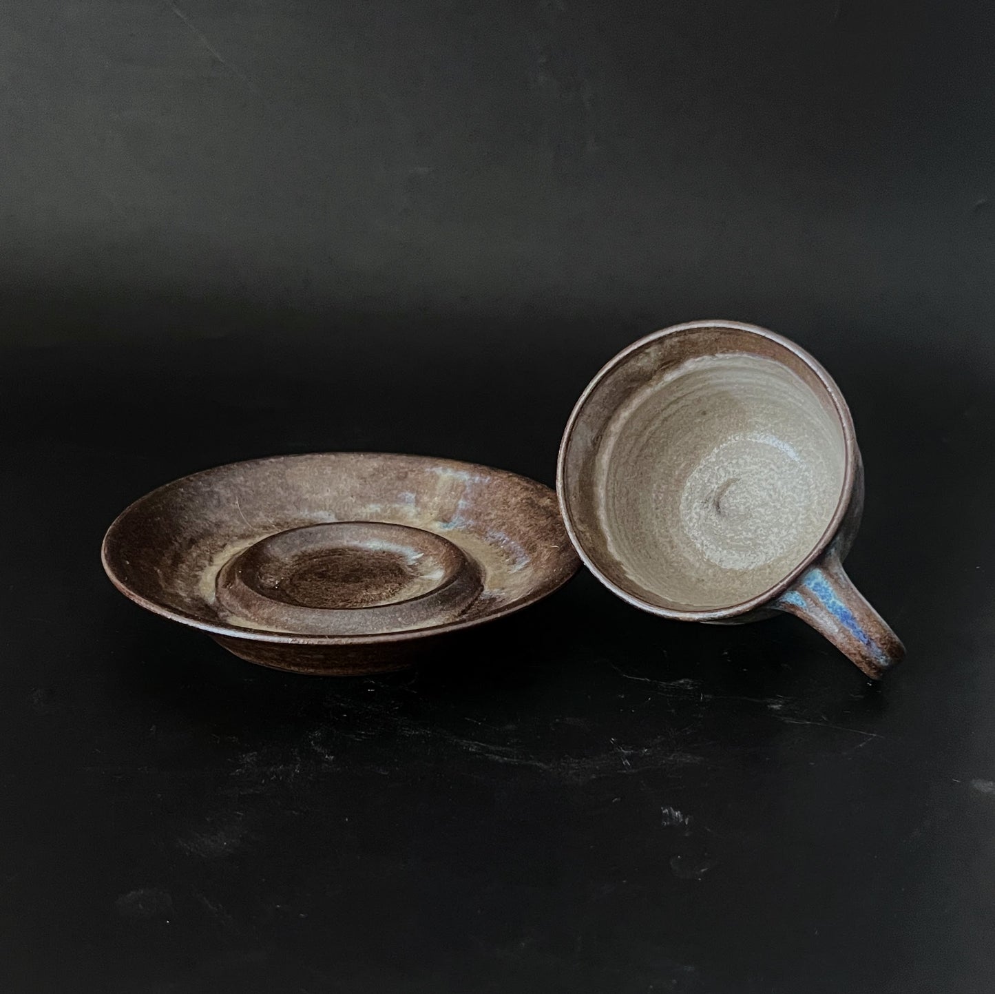 Tea Cup w/ Saucer - White and Blue