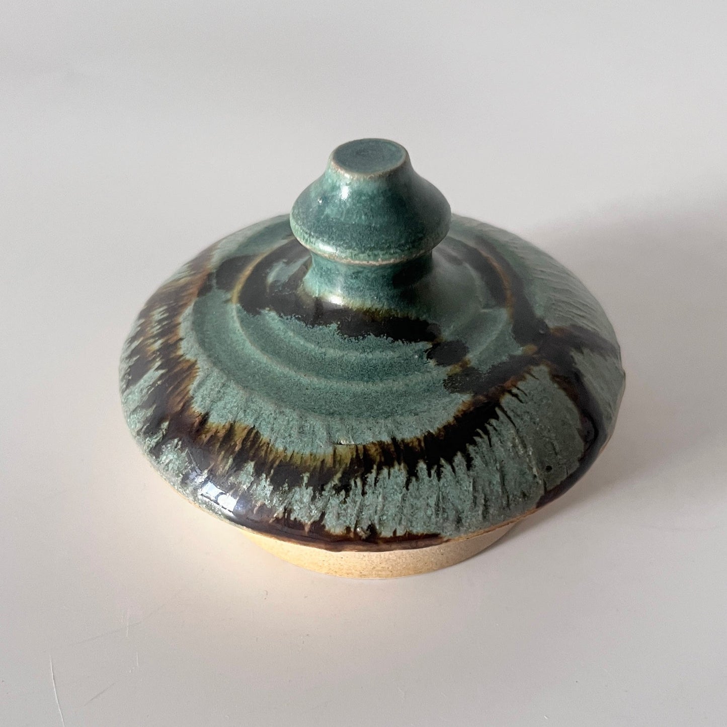 Green Vase with Lid and Brown trails