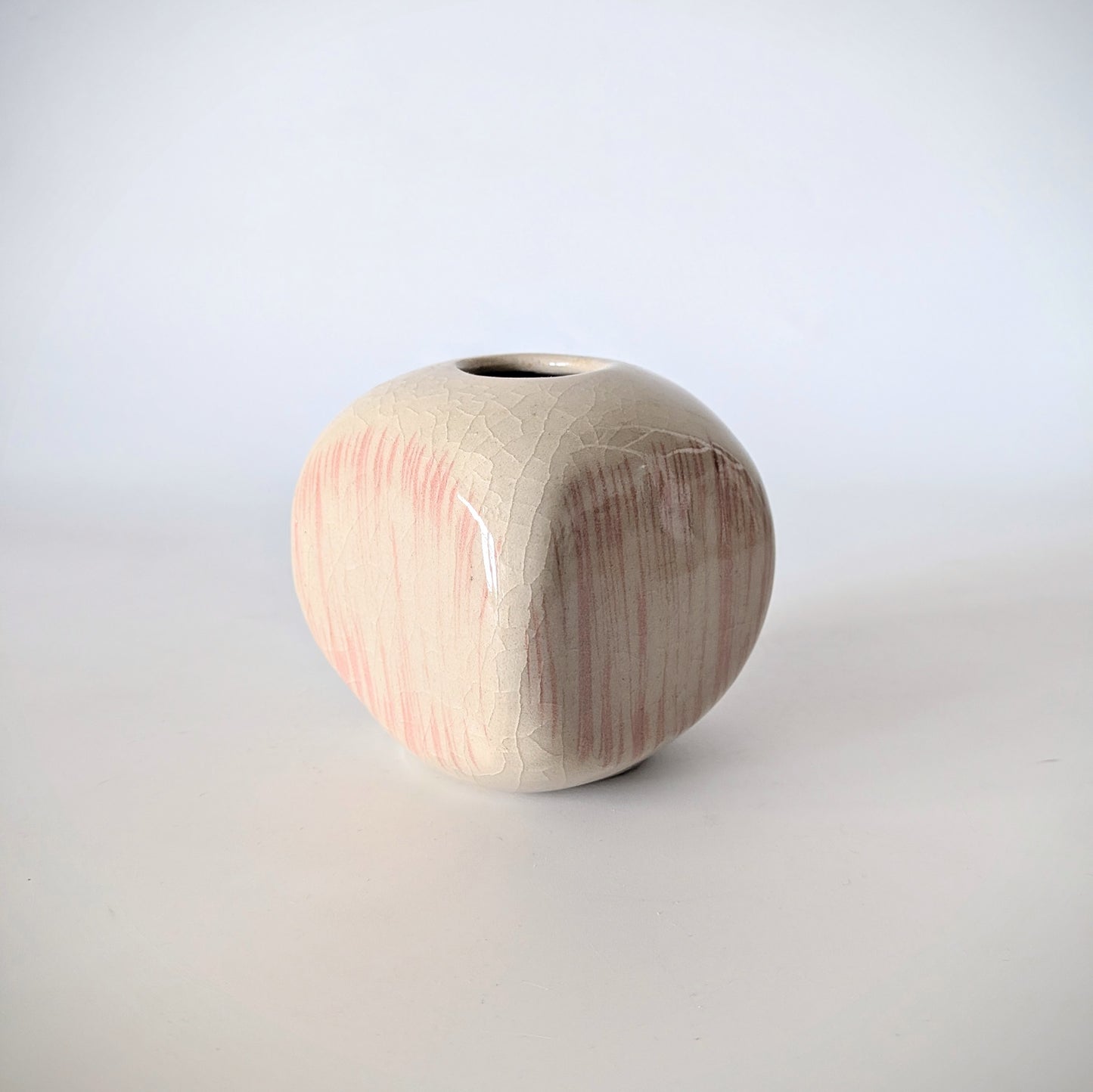 Cream Bud Vase w/ Peach-Pink Stripes - Cube