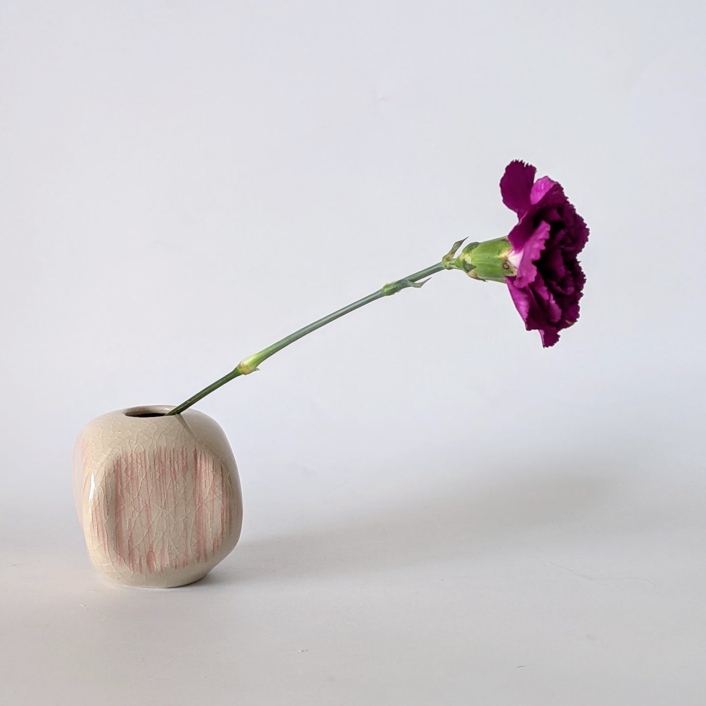 Cream Bud Vase w/ Peach-Pink Stripes - Cube